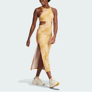 Farm Rio x Adidas Farm Psychedelic Wave Victory Gold Midi Dress Sz S, M NWT